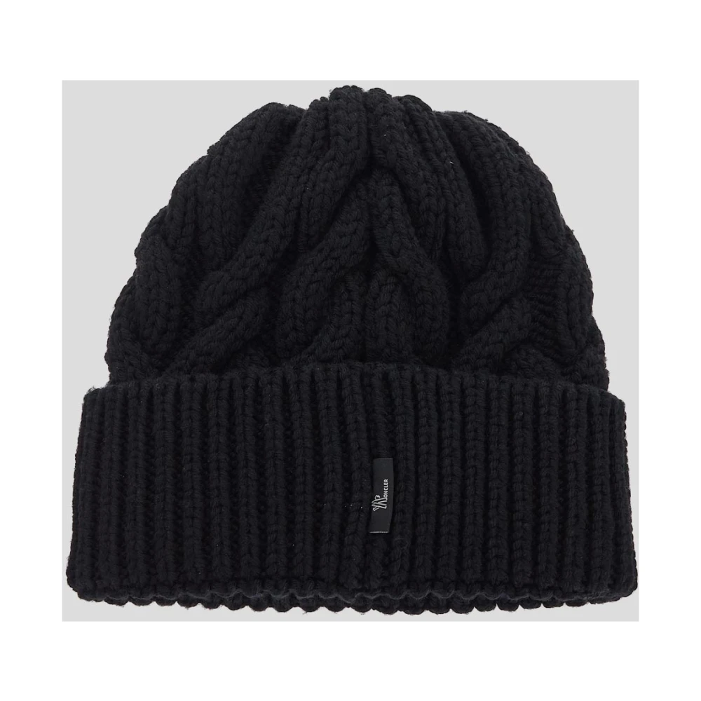 Moncler Wol Logo Beanie Muts Black Unisex