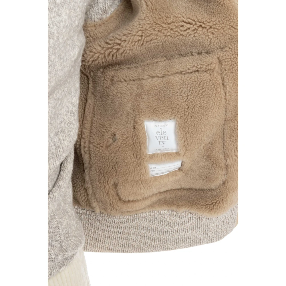Eleventy Beige Gebreide Kraag Jas met Knopen Beige Heren