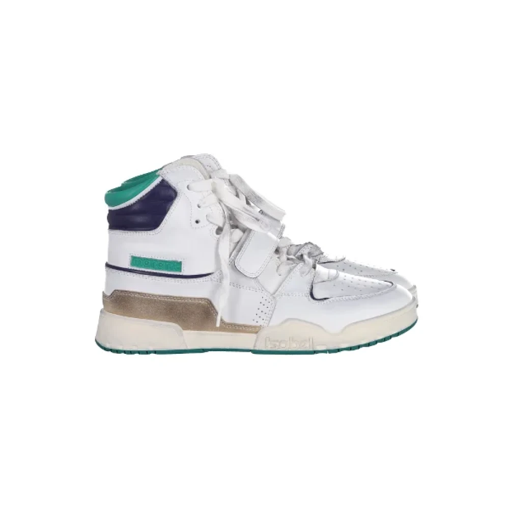 Isabel Marant Pre-owned Vita läder high-top sneakers med gröna detaljer White, Dam
