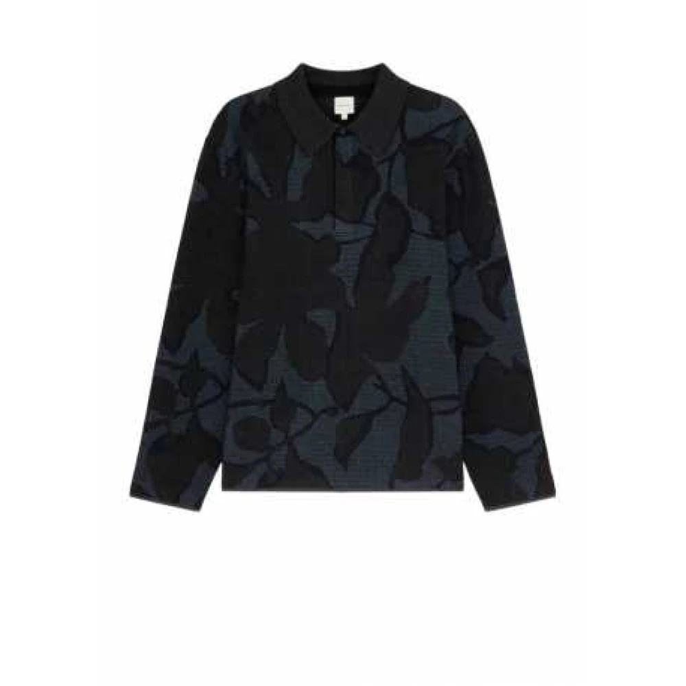 Paul Smith Blauw Bruin Bladeren Jacquard Gebreide Polo Sweater Blue Heren