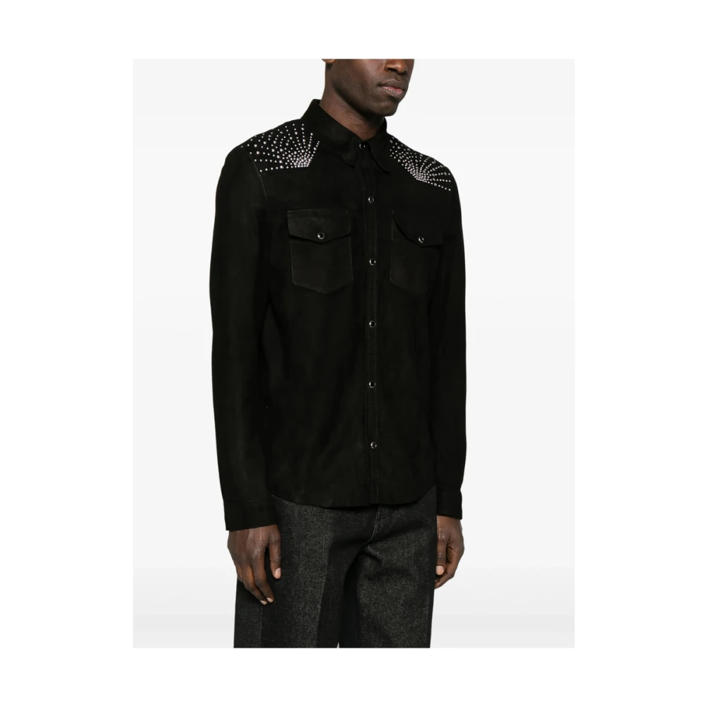 Salvatore Santoro Zwarte Stud Versierde Overhemd Black Heren