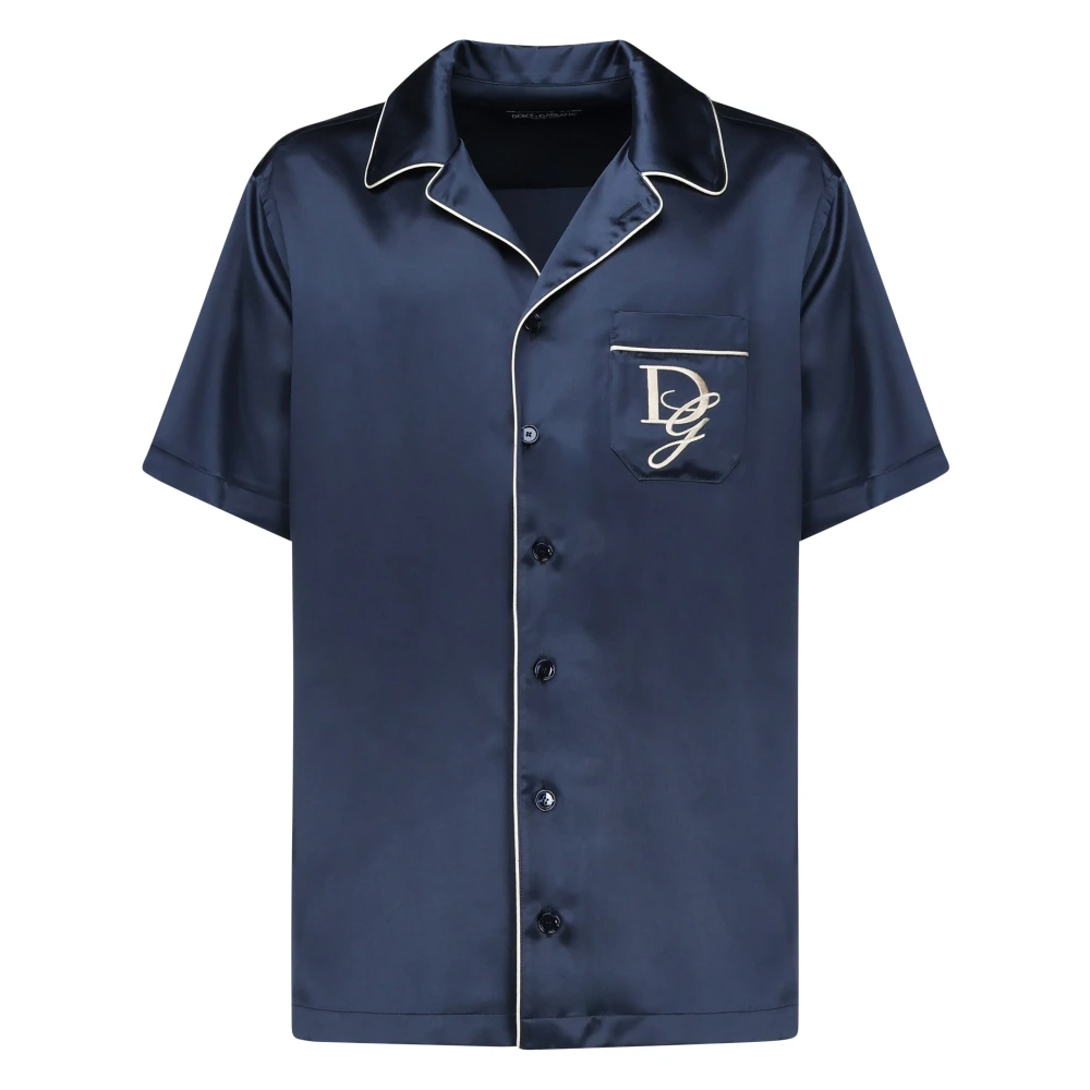 Dolce & Gabbana Blauwe Zijden Knoopshirt Blue Heren