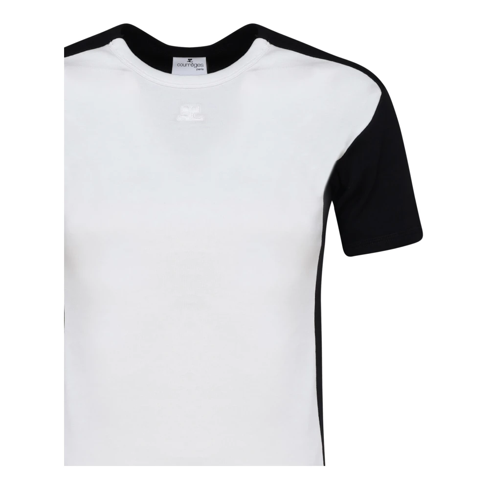 Courrèges Katoenen T-shirt met Ronde Kraag Black Dames