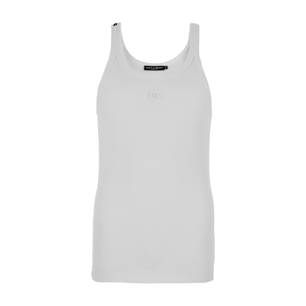 Dolce & Gabbana Mannelijk Wit Tops Heren, S, Katoen, Katoenen Tanktop Met Borduursel