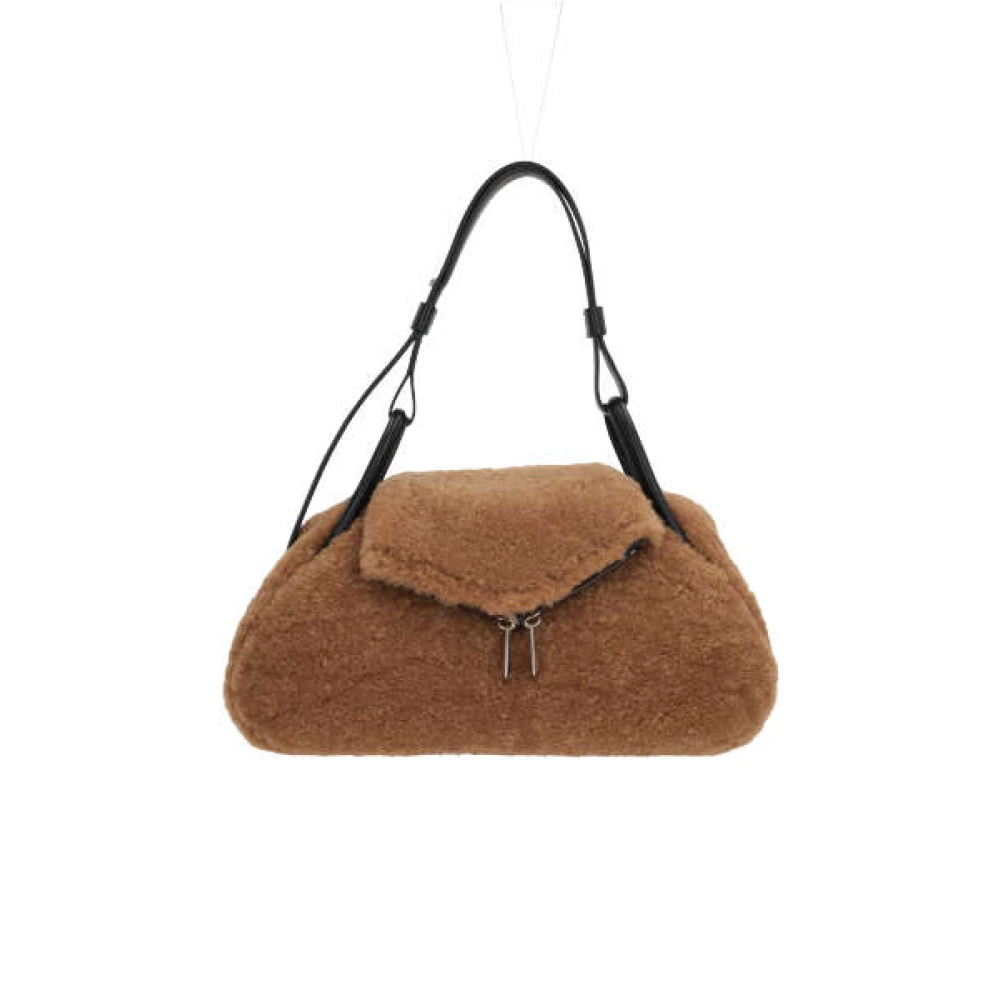 Amina Muaddi Shearling Handtas met Zilveren Hardware Brown Dames