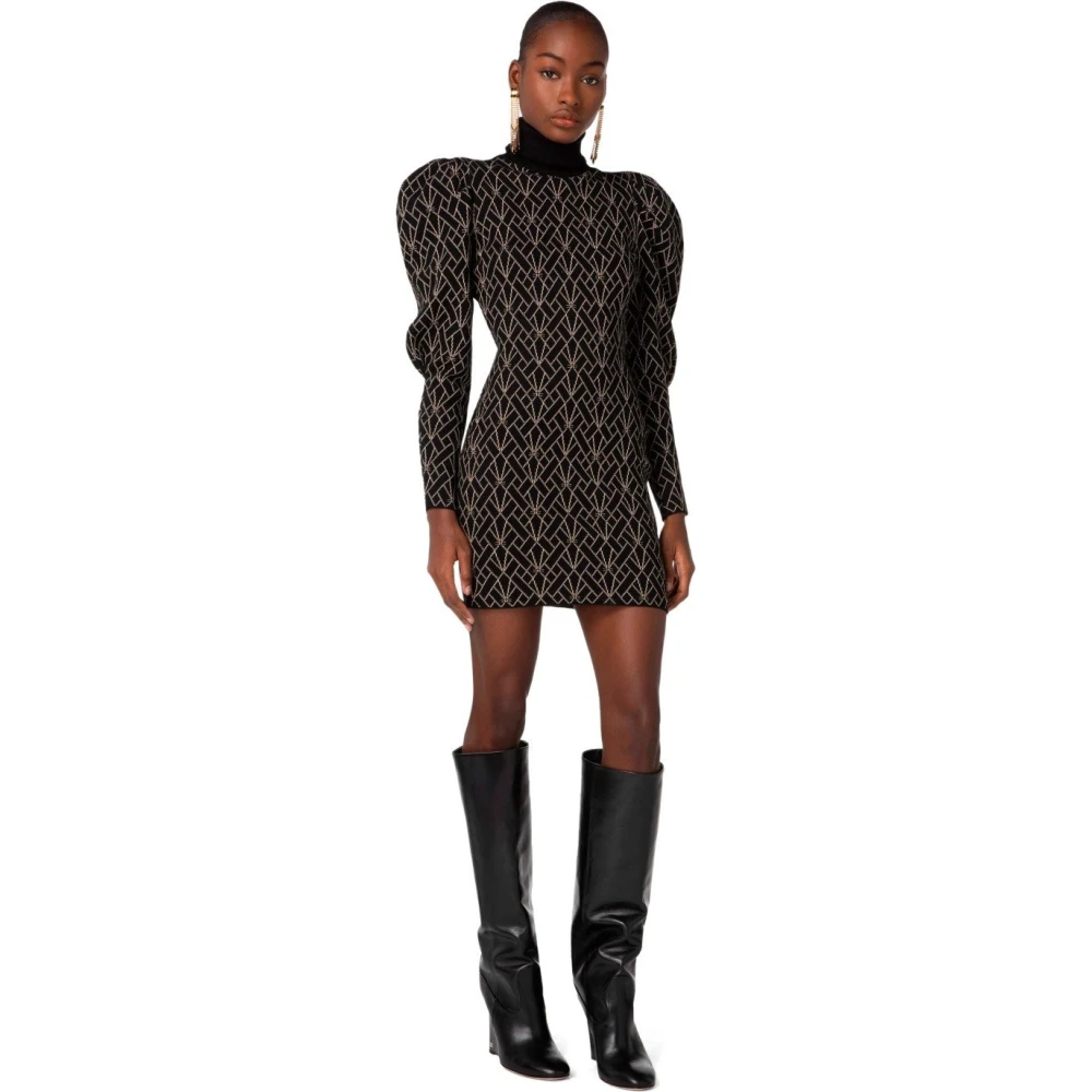 Elisabetta Franchi Zwart en Goud Monogram Gebreide Jurk Black Dames