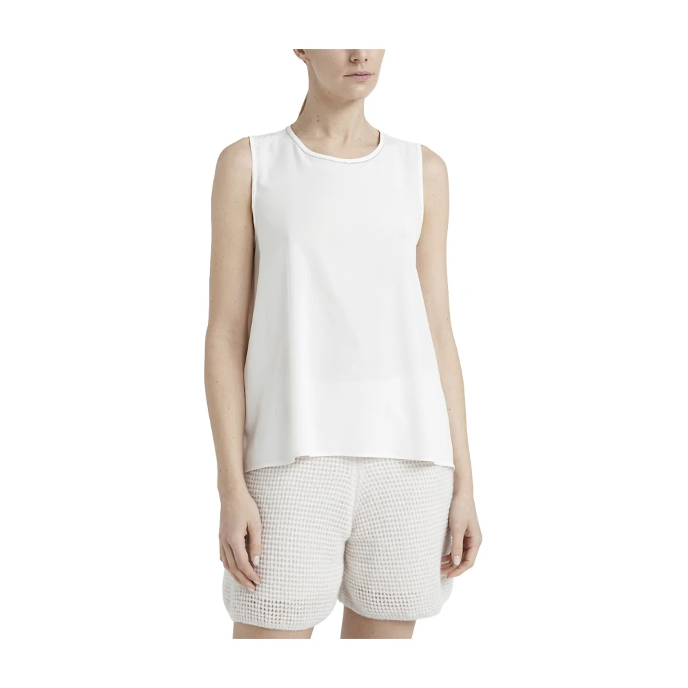 PESERICO Zijden crêpe de chine ronde hals top Beige Dames