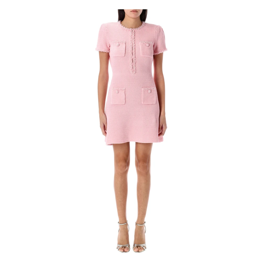 Self Portrait Roze Gestreepte Gebreide Mini Jurk Pink Dames