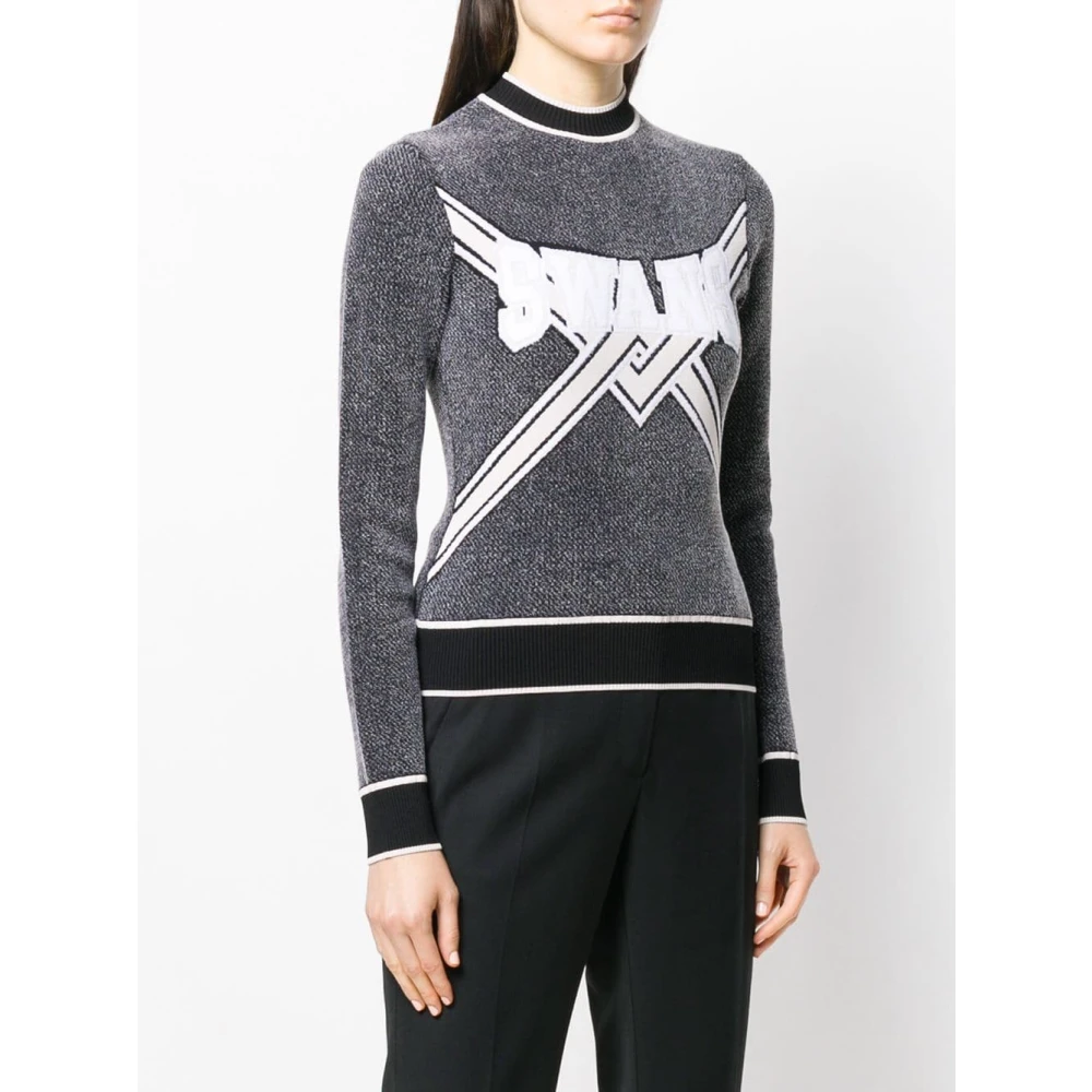 Off White Zwart Knit Swans Ronde Hals Sweater Gray Dames