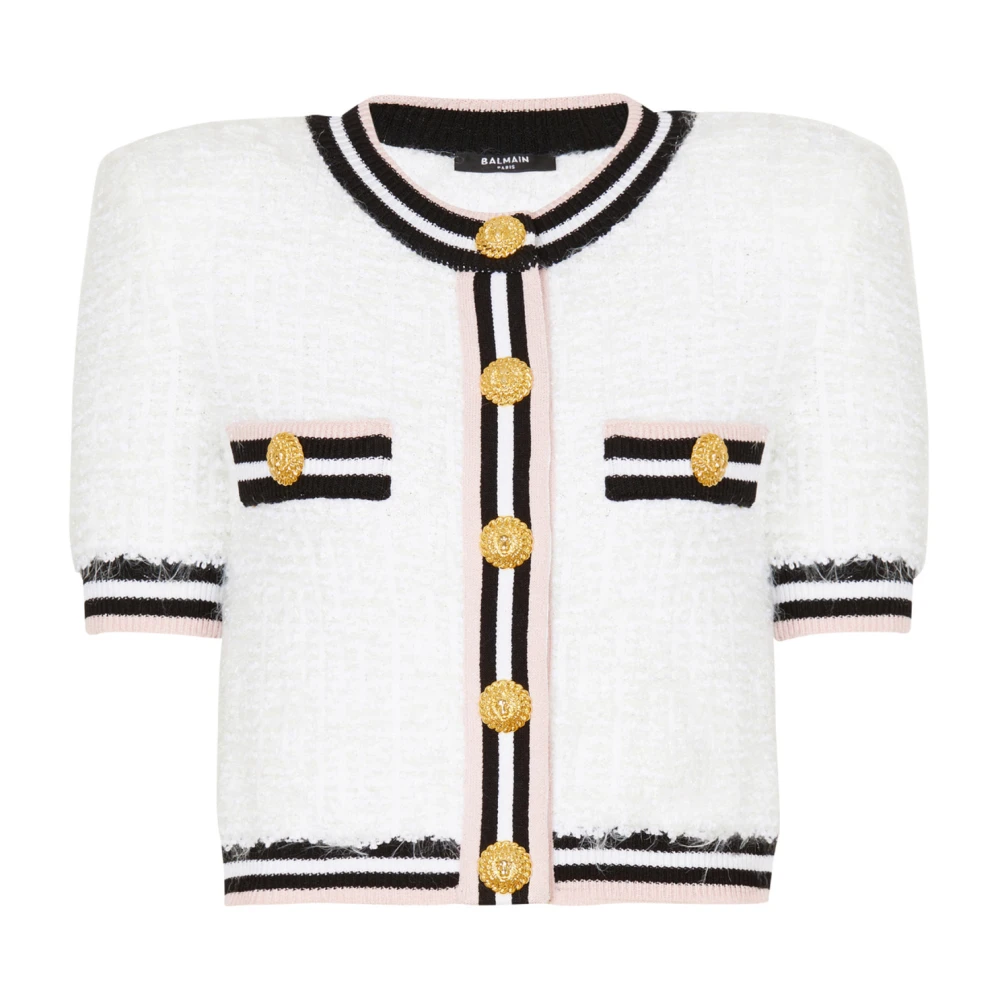 Balmain Monogram gebreide vest White Dames