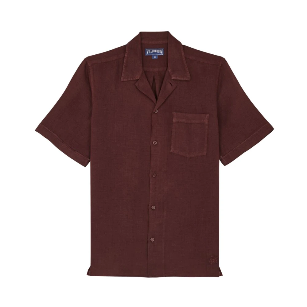 Vilebrequin Linnen Bowling Shirt Heren Korte Mouw Brown Heren