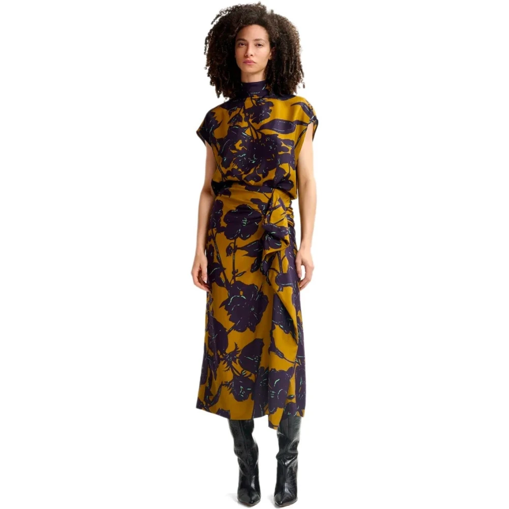Essentiel Antwerp Bronzen Bloemen Gedrapeerde Zijden Rok Multicolor Dames
