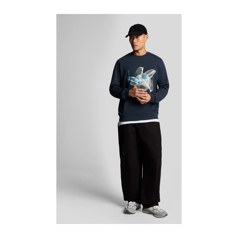 Lyle & Scott Mid Layers 3D Line Grafische Crew Neck Sweatshirt Blue Heren