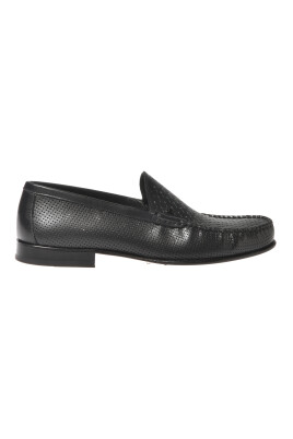 slipper-in-woven-print-and-black-perforated-leather