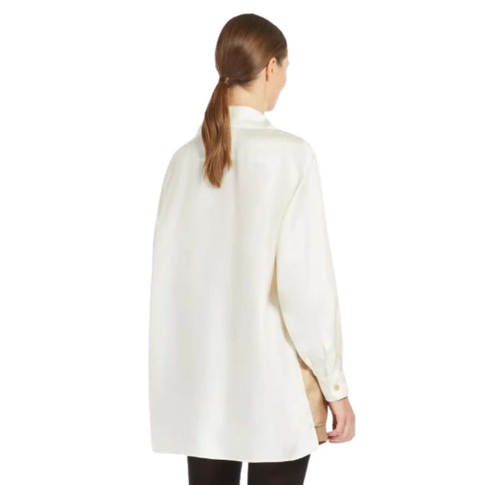 Max Mara Witte Oversized Zijden Shirt met Bedrukt Motief White Dames