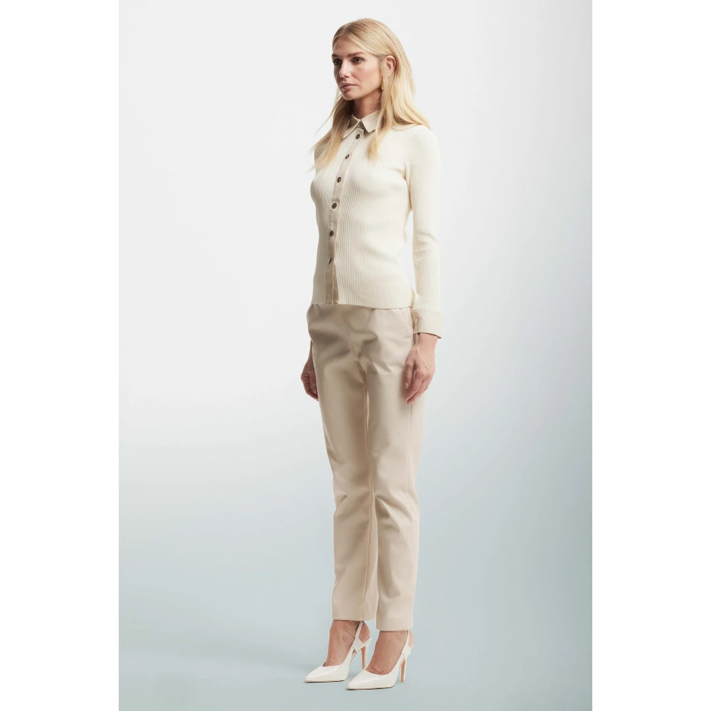 Kocca Gebreide Viscose Trui met Overhemdkraag White Dames