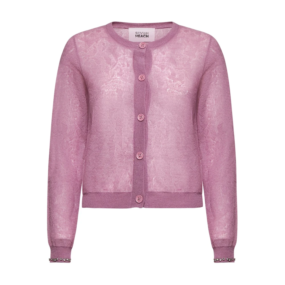 Silvian Heach Kvinno Rosa Stickade Tröjor Dam, 2XS, Polyester, Cardigan Med Rund Hals