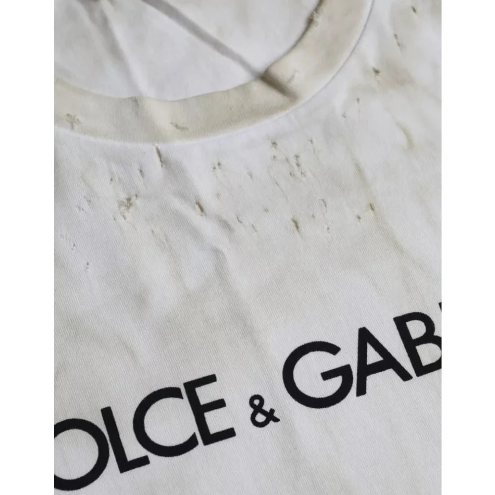 Dolce & Gabbana Off-White Logo Katoenen T-Shirt White Heren