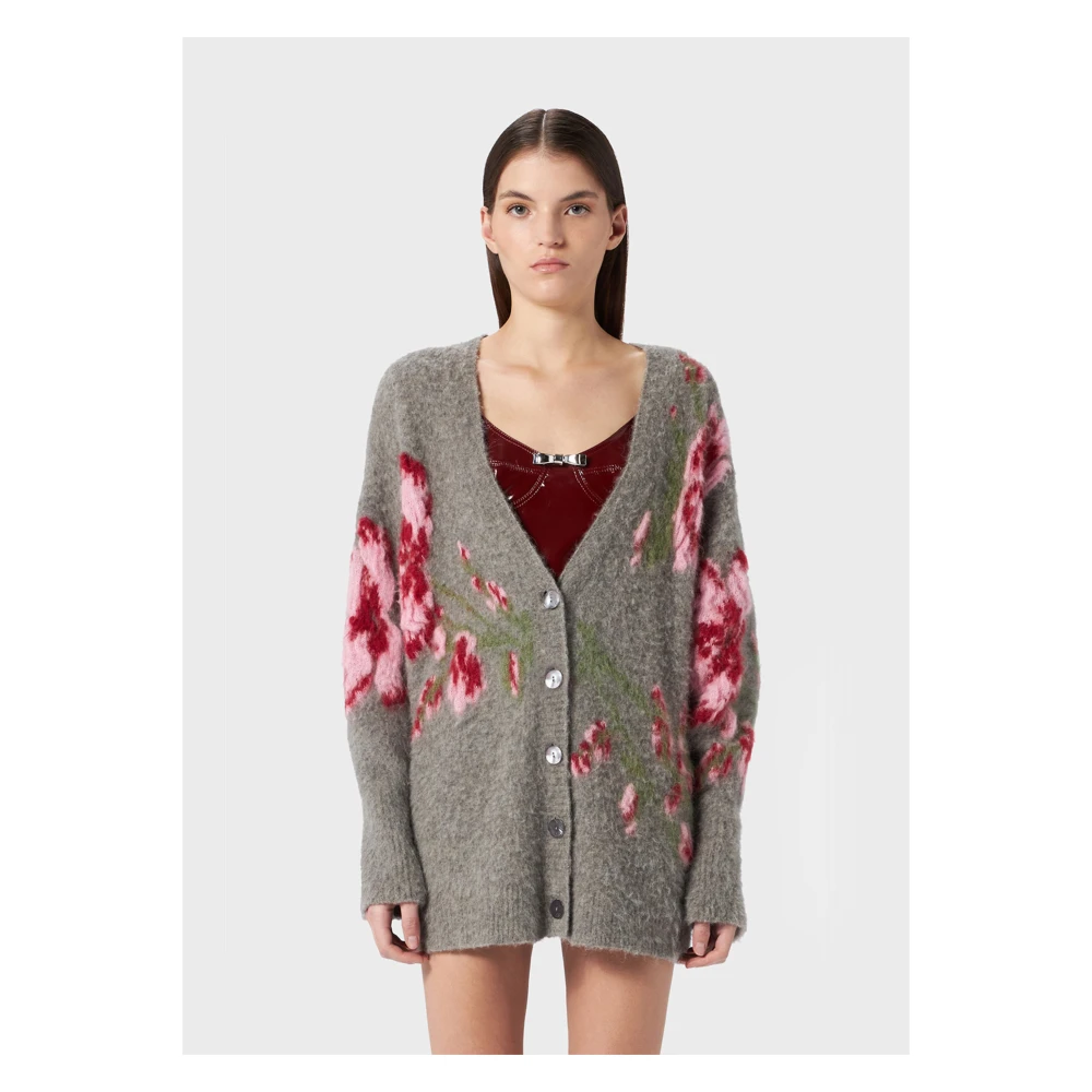 Blumarine Frost Grey Dahalia Maxi Sweater Cardigan Gray Dames