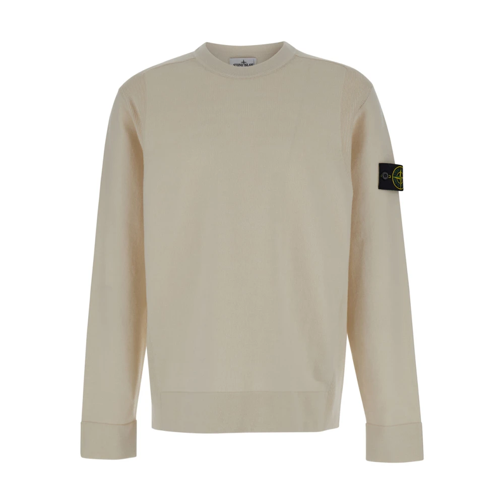 Stone Island Geribbelde Wol Stretch Crewneck Sweatshirt Beige Heren