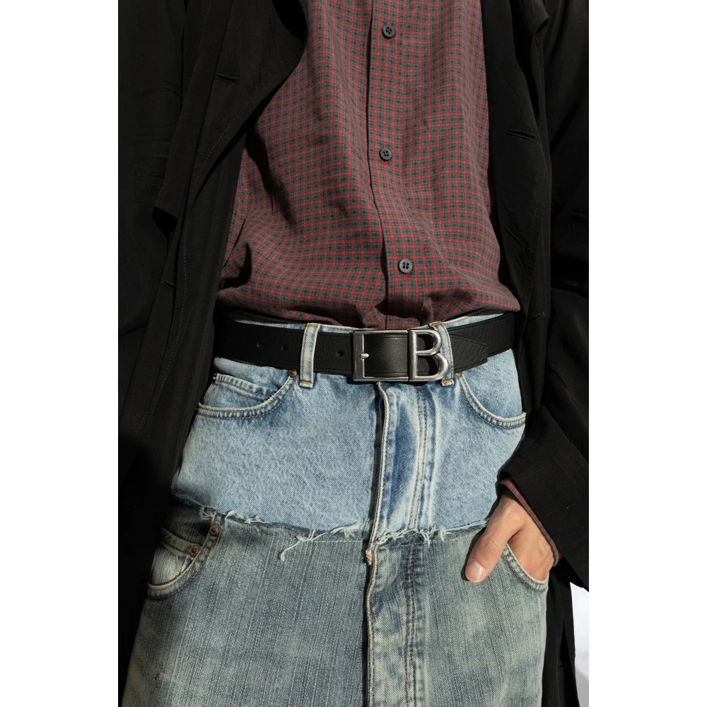 Balenciaga Leren riem met logo Black Heren