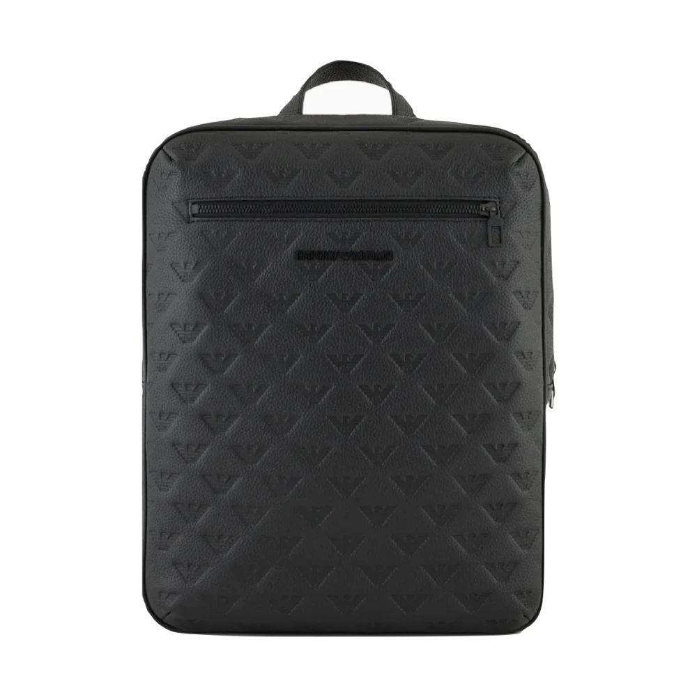 Armani Slanke leren rugzak met adelaarsprint Black Unisex