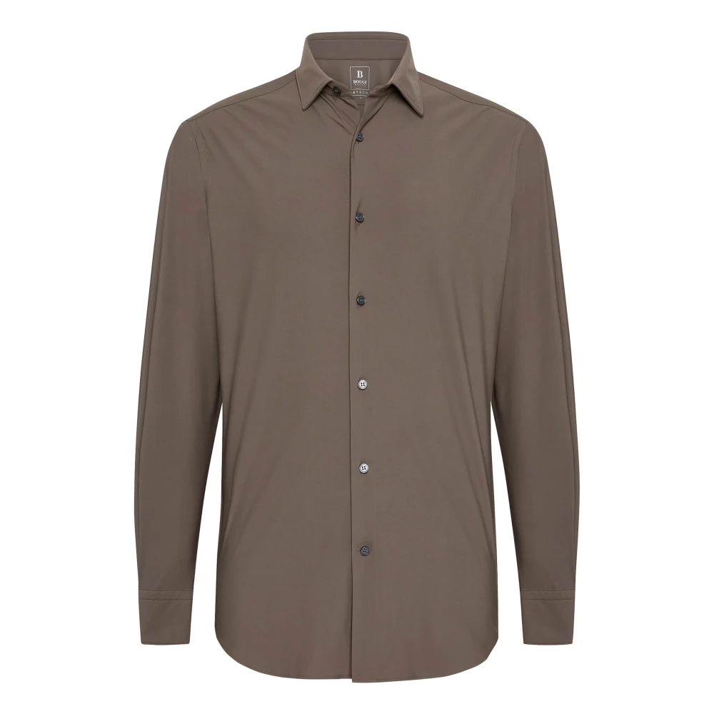 Boggi Milano Slim Fit Stretch Nylon Shirt Brown Heren