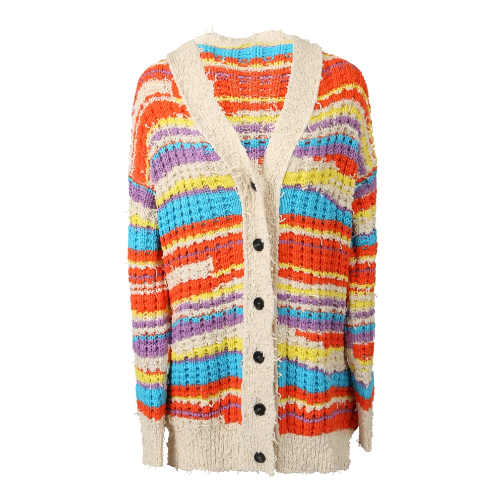 Msgm Women's Multicolor Cardigans, S, Striped V-Neck Cardigan Multi Noos