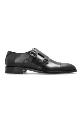Svarta Monk Strap-skor i borstat läder