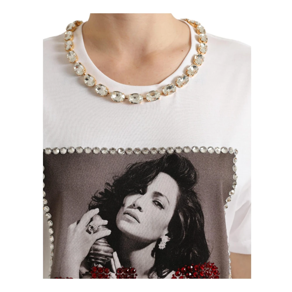 Dolce & Gabbana Kristalversierde Bedrukte Tee White Dames