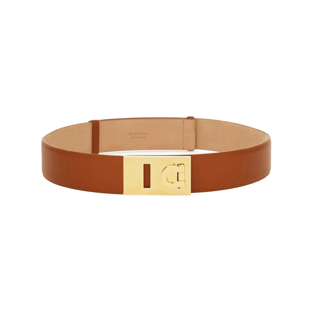 Salvatore Ferragamo Cognac Bruin Leren Riem Gancini Gesp Brown Dames