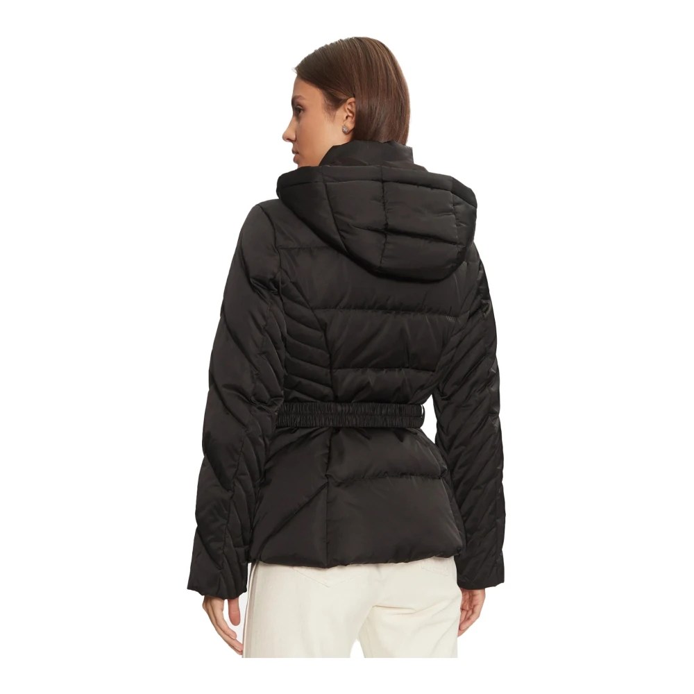 Guess Gebelte gewatteerde jas met capuchon Black Dames