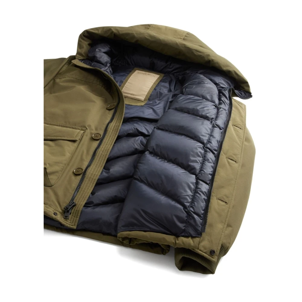 Woolrich Groene Gewatteerde Jas met Logopatch Green Heren