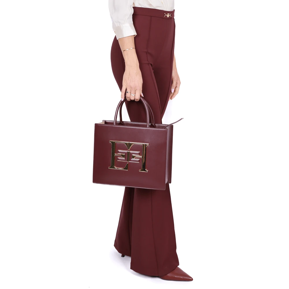 Elisabetta Franchi Grote Handtas met Metalen Logo Red Dames