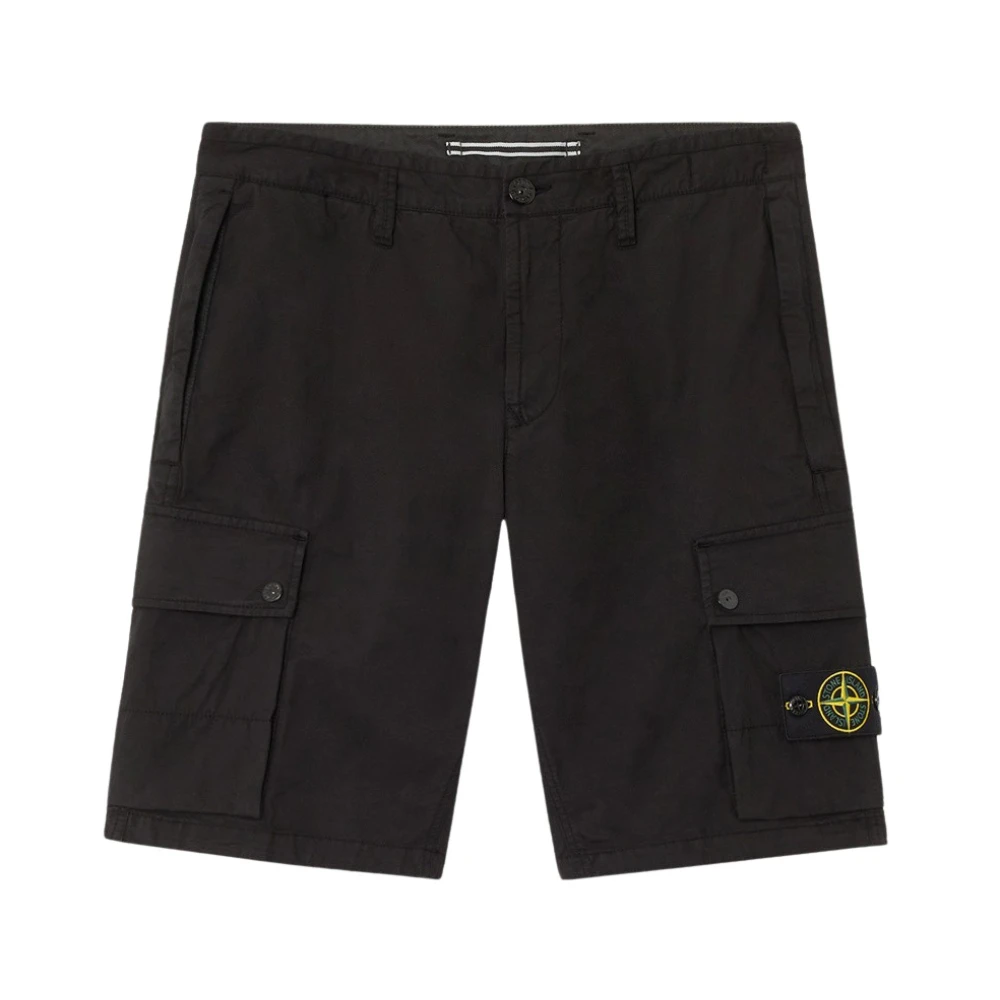 Stone Island Supima Katoen Cargo Bermuda Twill Black Heren