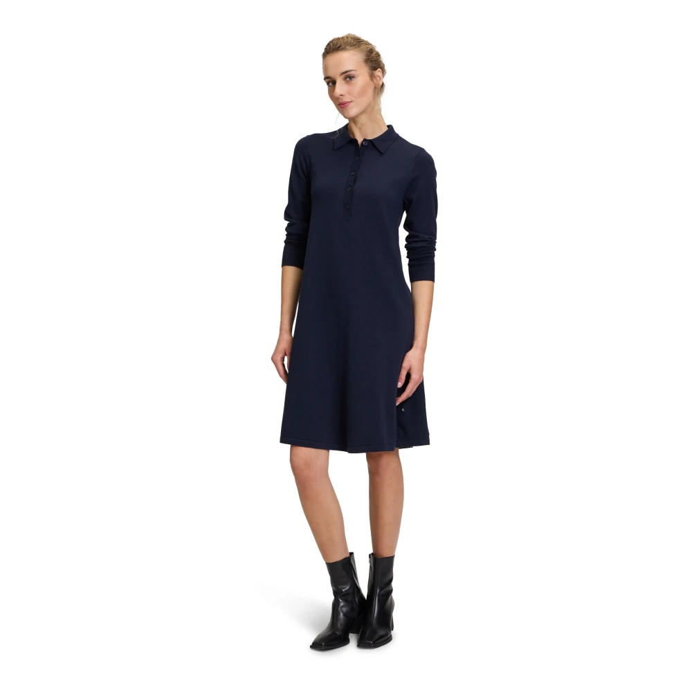 Vera Mont Gebreide Jurk met Knopen Blue Dames