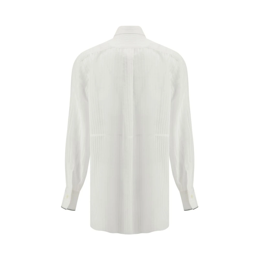 BRUNELLO CUCINELLI Gestreept katoenen overhemd met pareldetail White Dames