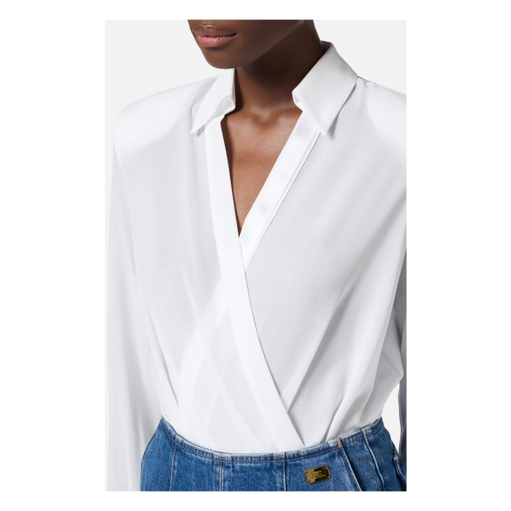 Elisabetta Franchi Georgette shirt met gedrapeerde voorkant White Dames