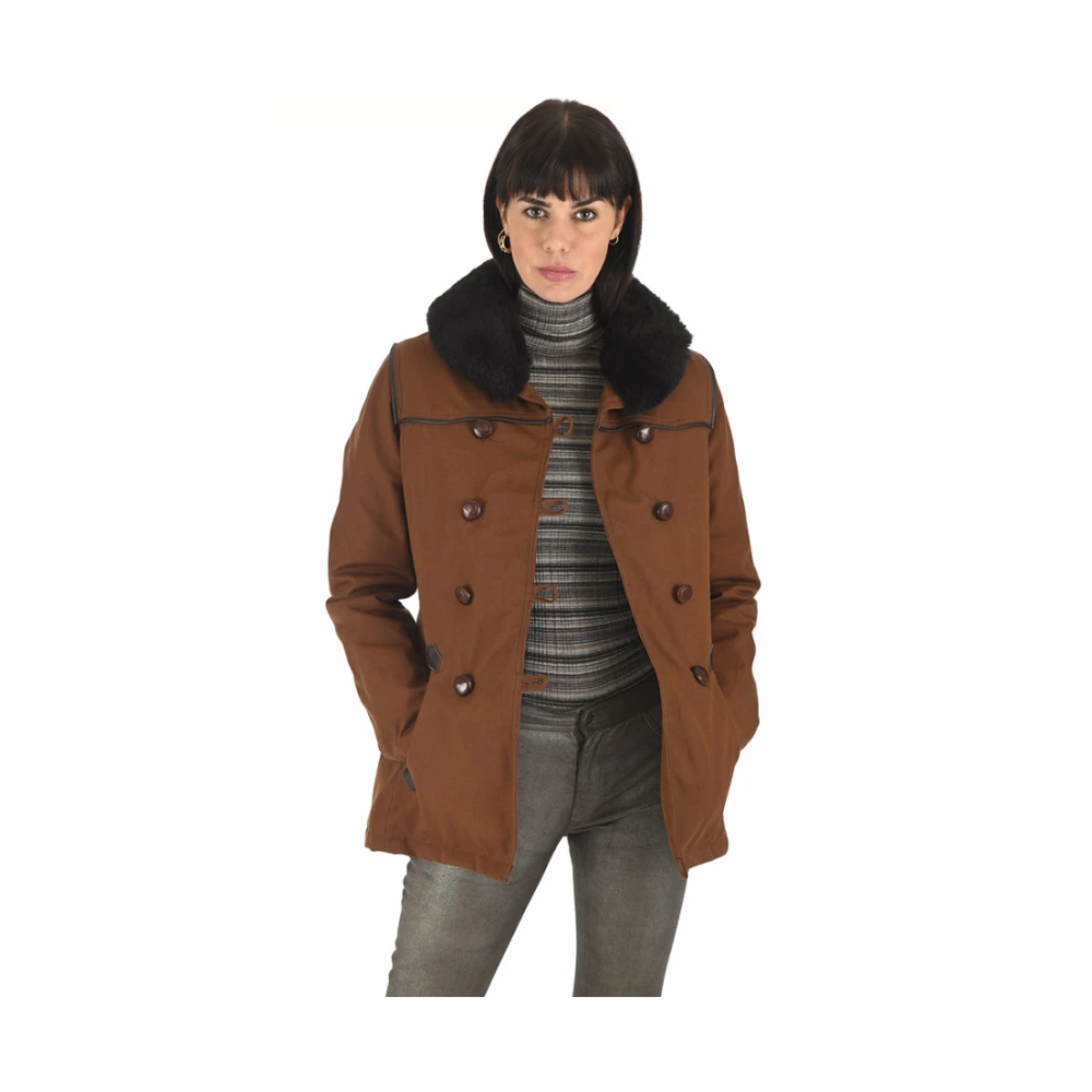 La Canadienne Canadese Bruine Militaire Stijl Jas Brown Dames
