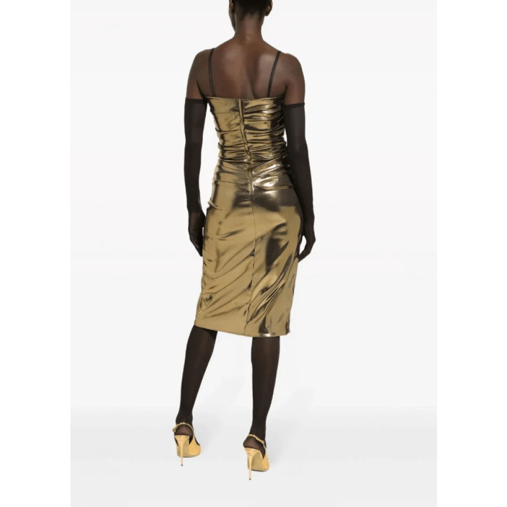 Dolce & Gabbana Gouden Foiled Strapless Jurk Yellow Dames