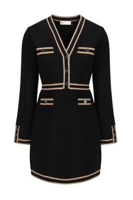 contrasting-welt-pockets-v-neck-dress