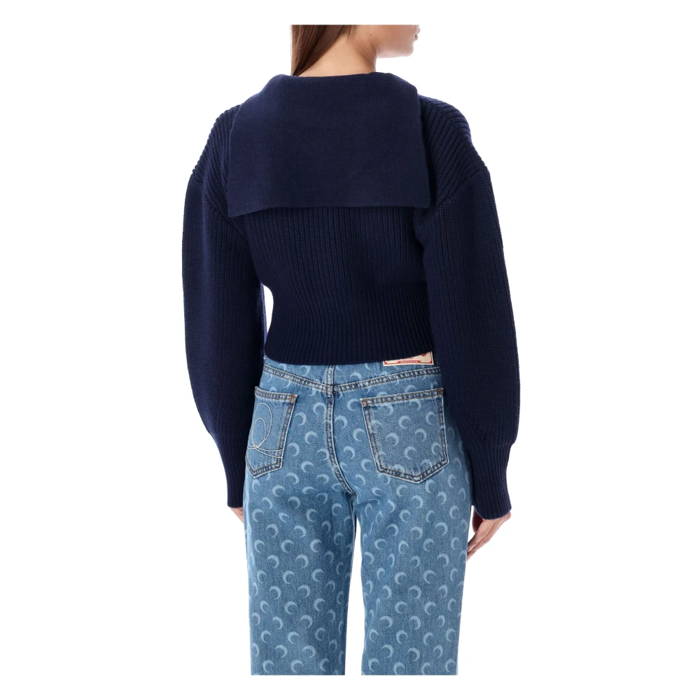 Marine Serre Navy Sailor Gebreide Hoodie Blue Dames