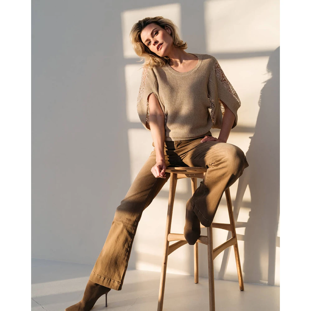 DNM Pure Wijde Pijp V-Front Jeans Brown Dames