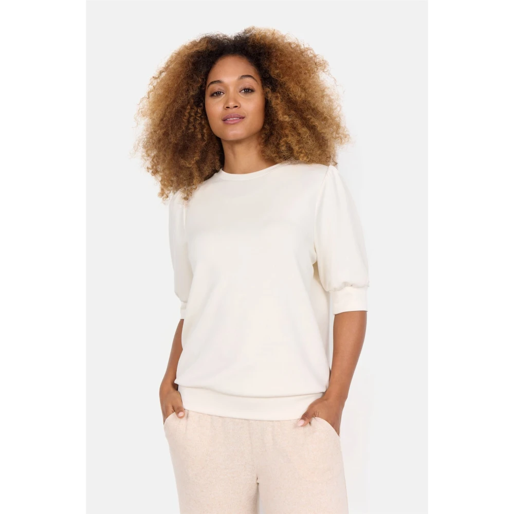 Soyaconcept Comfortabele Crème Sweater met Korte Mouwen Beige Dames