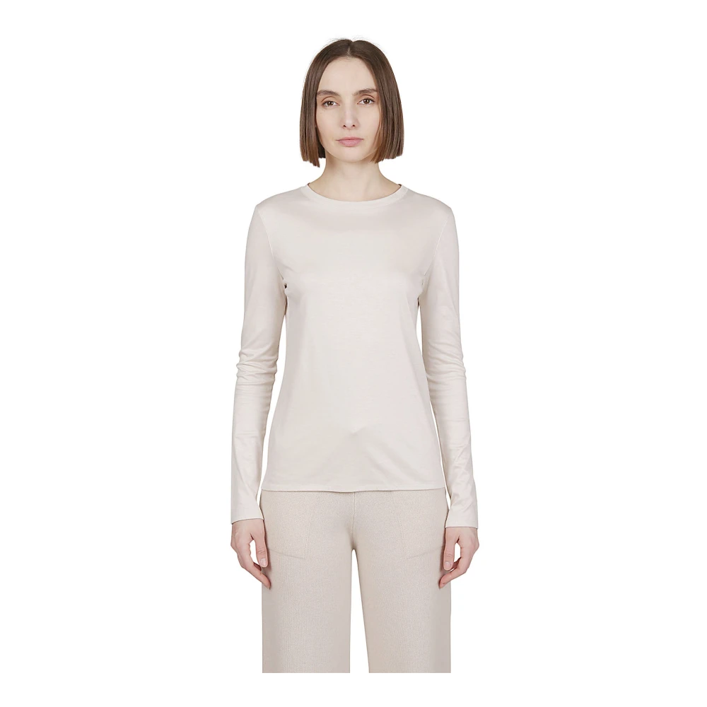Eleventy Lange mouw ronde hals Tencel katoenen T-shirt White Dames