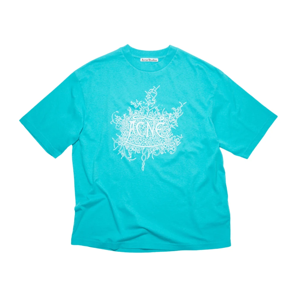 Acne Studios Fluorescerande Blå Logo T-shirt Blue, Herr