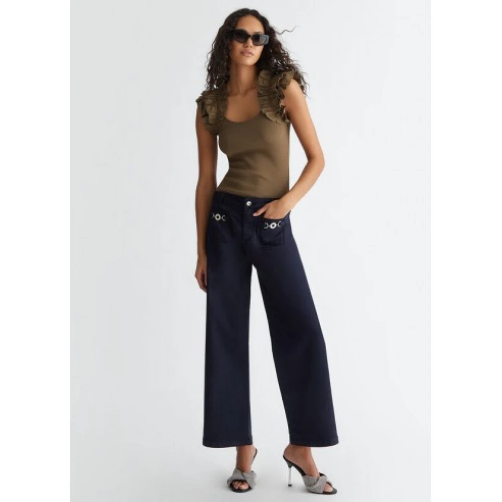 Liu Jo Blauwe Flared Bottom Up Broek Blue Dames