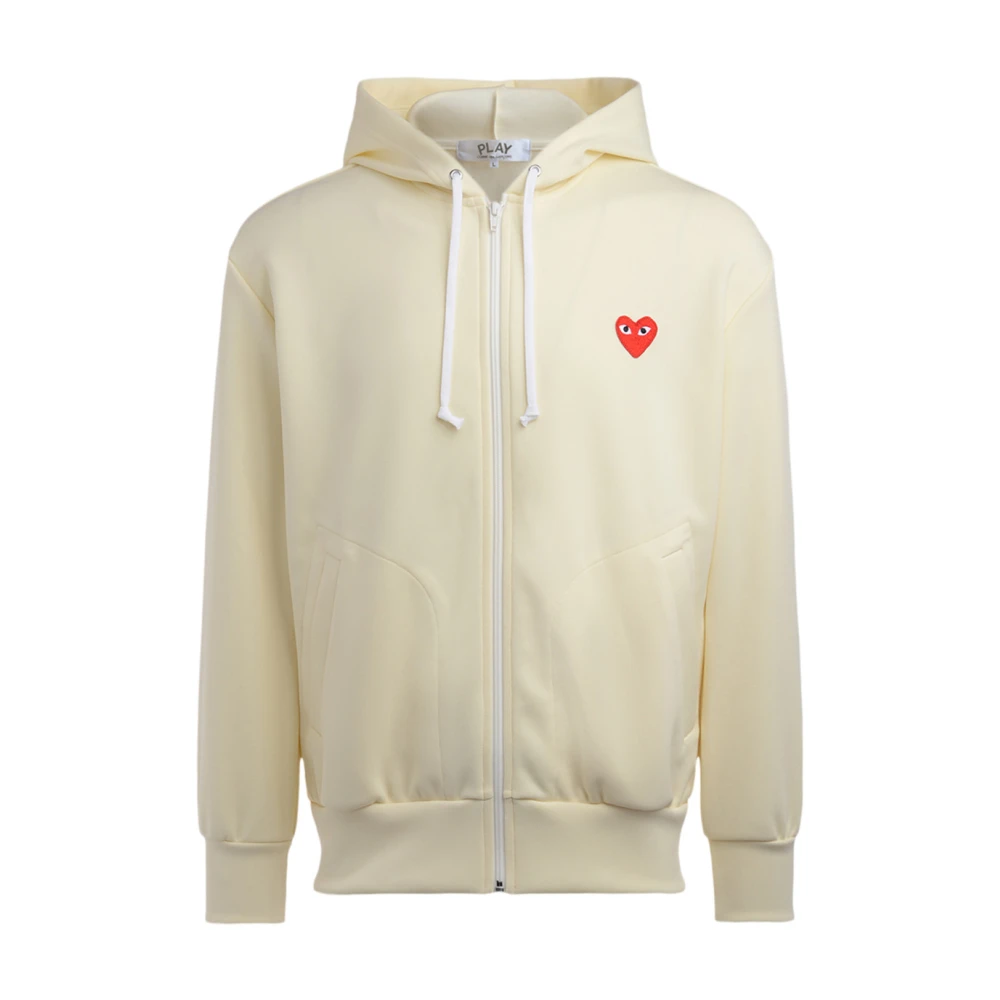 Comme Des Garçons Play Men's Beige Zip-Throughs, L, Zip-Through Hoodie