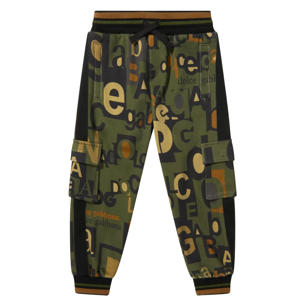 Dolce & Gabbana Boys Green Sweatpants, 6 Y, Logo Military Trousers
