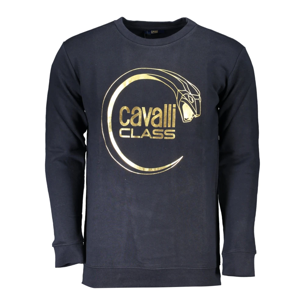 Cavalli Class Blauwe Sweater met Print en Lange Mouwen Blue Heren
